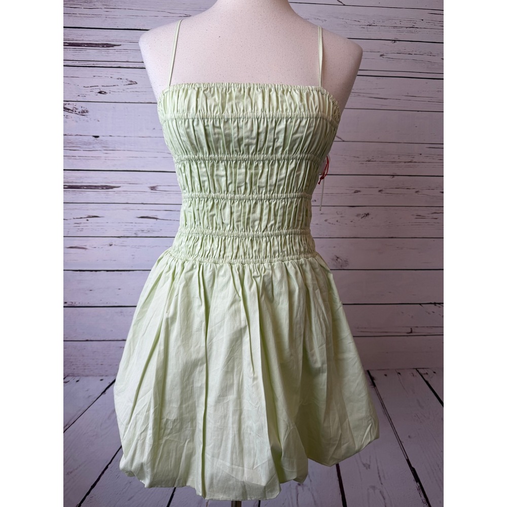Open Edit Bubble Hem Mini Dress XS Extra Small NWT Green Smocked Sundress Y2K